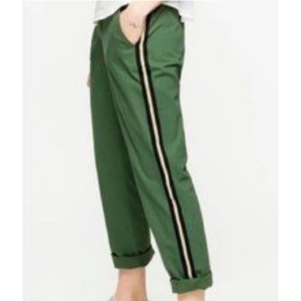 NWT Zadig & Voltaire Pomelo Gold Leg Stripe Pant Olive Green Taper Leg SZ XS‎